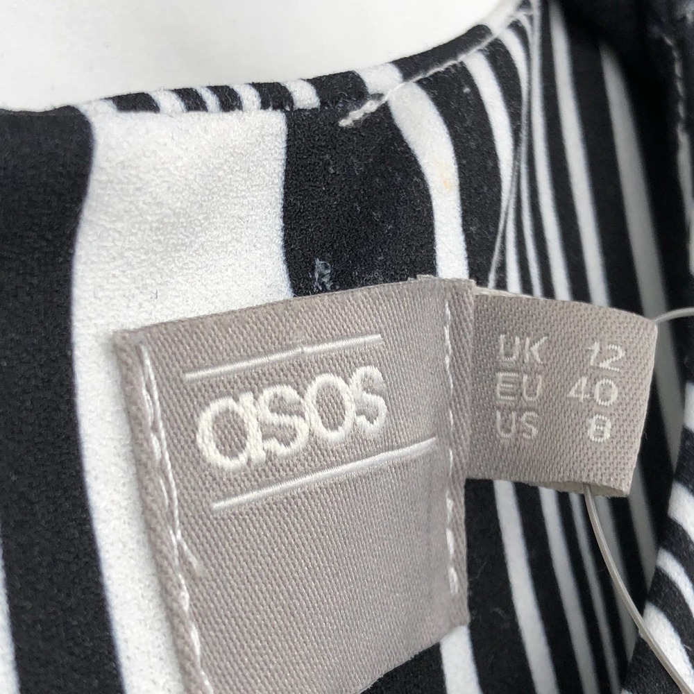 NWT Asos Dress Midi Stripe Tulip Hem Sleeveless Crewneck Black White Size 8 - Picture 10 of 12